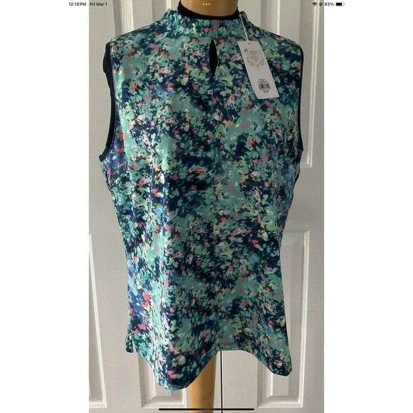 Lady Hagen Tops - Lady Hagen Key Hole Sleeveless Floral Multicolored Polo Size XXL NWT
